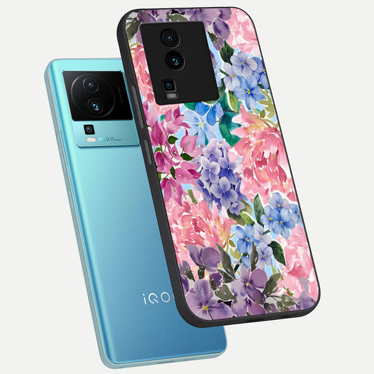 Pastel Floral Mix phone case For iQOO Neo 7 Pro showing premium glass back cover with detailed artwork
