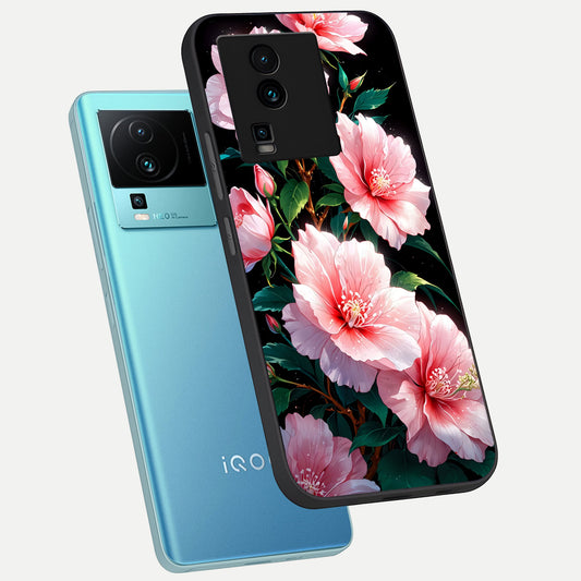 Peach Flower phone case For iQOO Neo 7 Pro showing premium glass back cover with detailed artwork