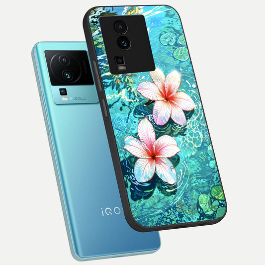 Pink Flowers in Water phone case For iQOO Neo 7 Pro showing premium glass back cover with detailed artwork