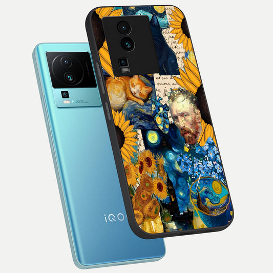Sunflower Chic Mood Custom Name phone case For iQOO Neo 7 Pro showing premium glass back cover with detailed artwork