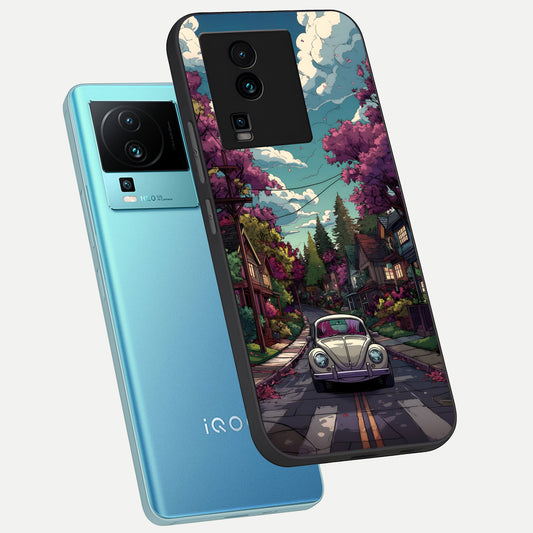 Vintage Street Drive phone case For iQOO Neo 7 Pro showing premium glass back cover with detailed artwork