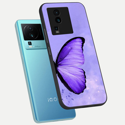 Violet Dream Wing phone case For iQOO Neo 7 Pro showing premium glass back cover with detailed artwork