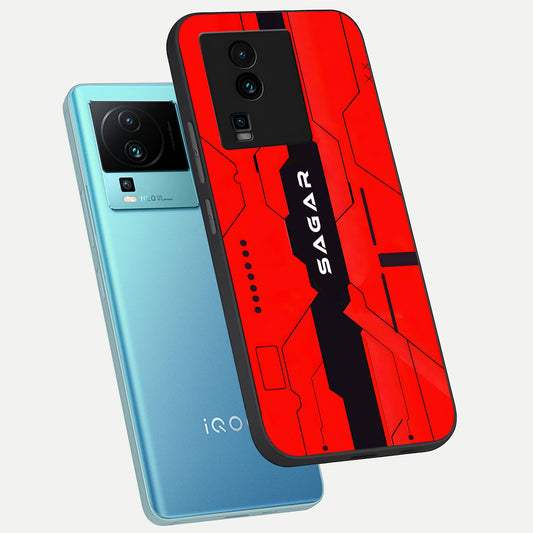 Voltage Rise CYBERPUNK Custom Name phone case For iQOO Neo 7 Pro showing premium custom name glass back cover