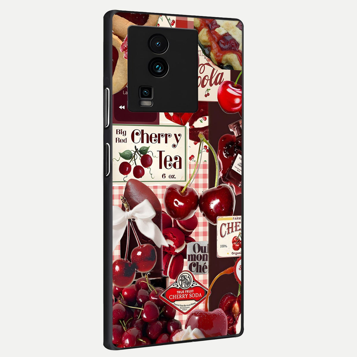 Aesthetic Cherry Tea back cover For iQOO Neo 7 Pro slim fit glass case with vibrant aesthetic design