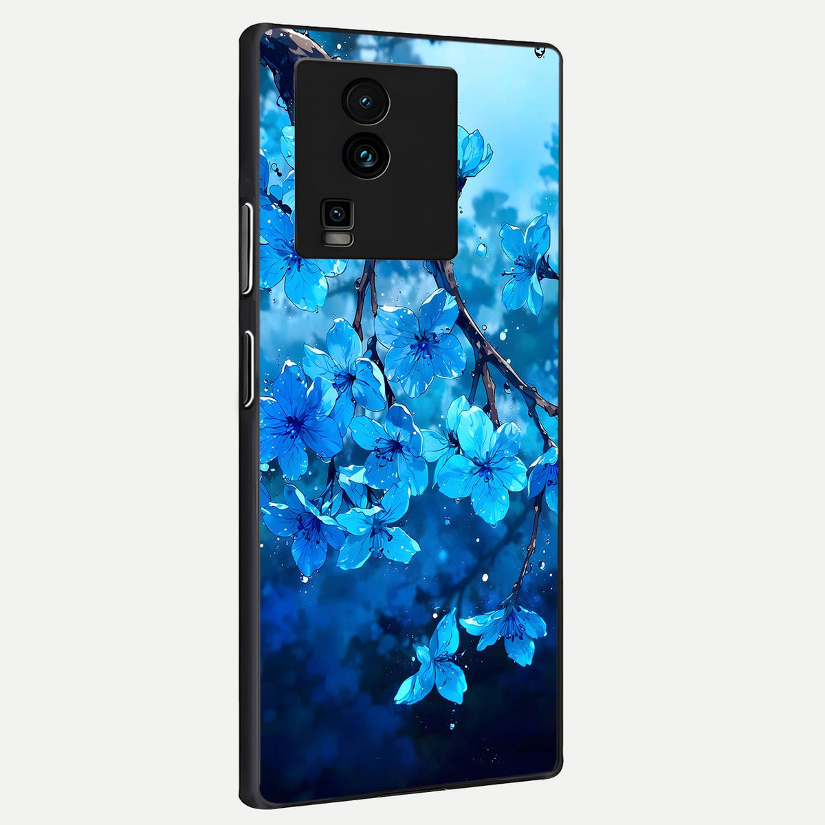 Blue Blossoms Branch back cover For iQOO Neo 7 Pro slim fit glass case with vibrant aesthetic design