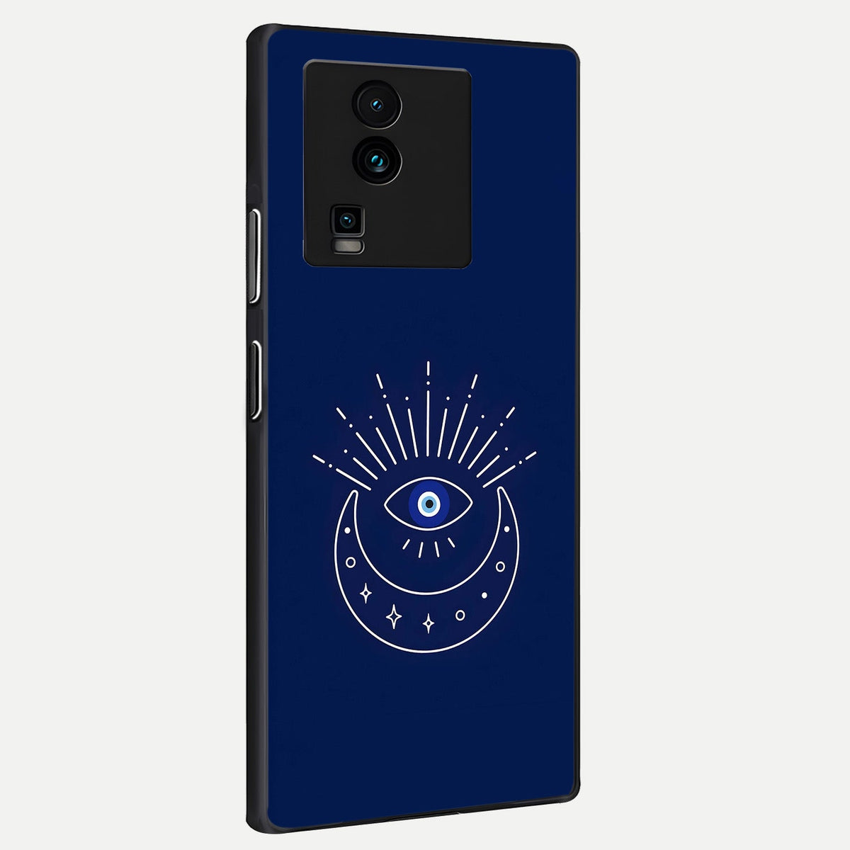 Blue Evil Eye back cover For iQOO Neo 7 Pro slim fit glass case with vibrant aesthetic design