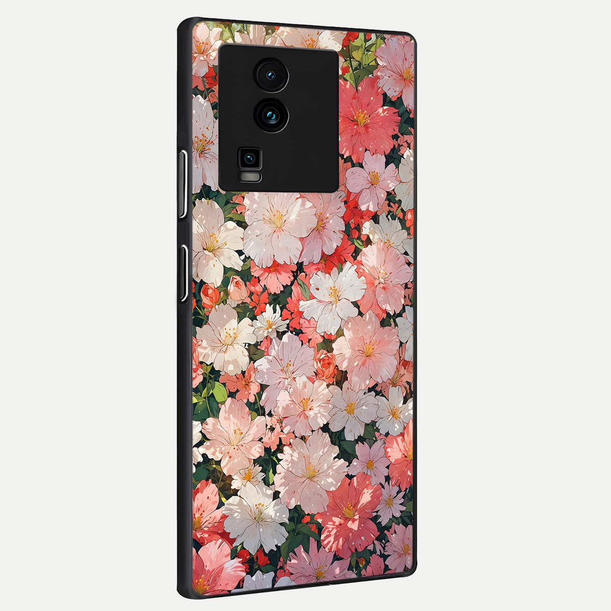 Blush Bloom Field back cover For iQOO Neo 7 Pro slim fit glass case with vibrant aesthetic design