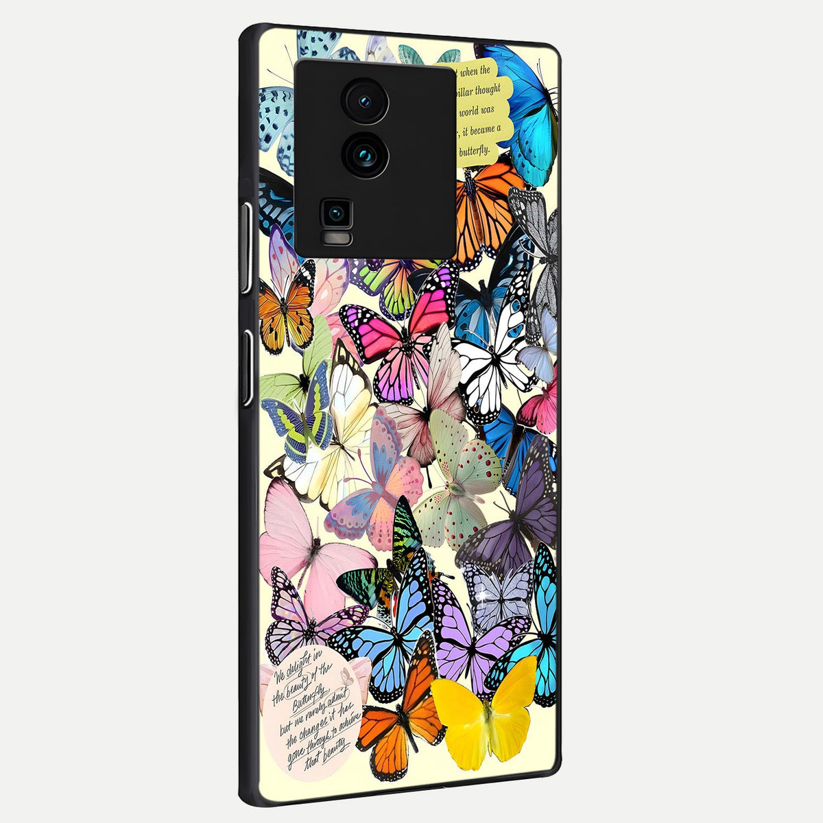 Butterflies Petal Dream back cover For iQOO Neo 7 Pro slim fit glass case with vibrant aesthetic design