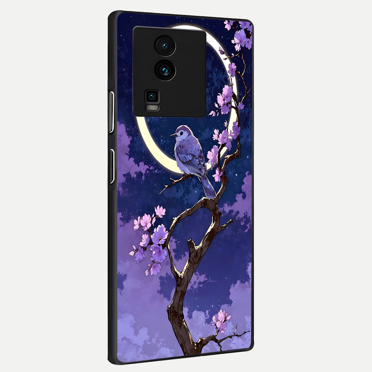 Celestial Bird Blossom back cover For iQOO Neo 7 Pro slim fit glass case with vibrant aesthetic design