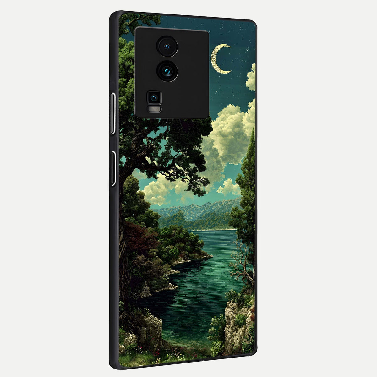 Celestial Lake Peace back cover For iQOO Neo 7 Pro slim fit glass case with vibrant aesthetic design