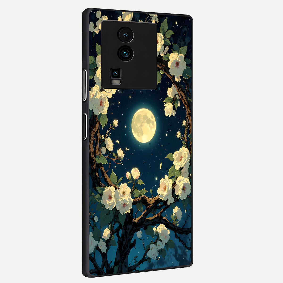 Celestial Moon And Flower back cover For iQOO Neo 7 Pro slim fit glass case with vibrant aesthetic design