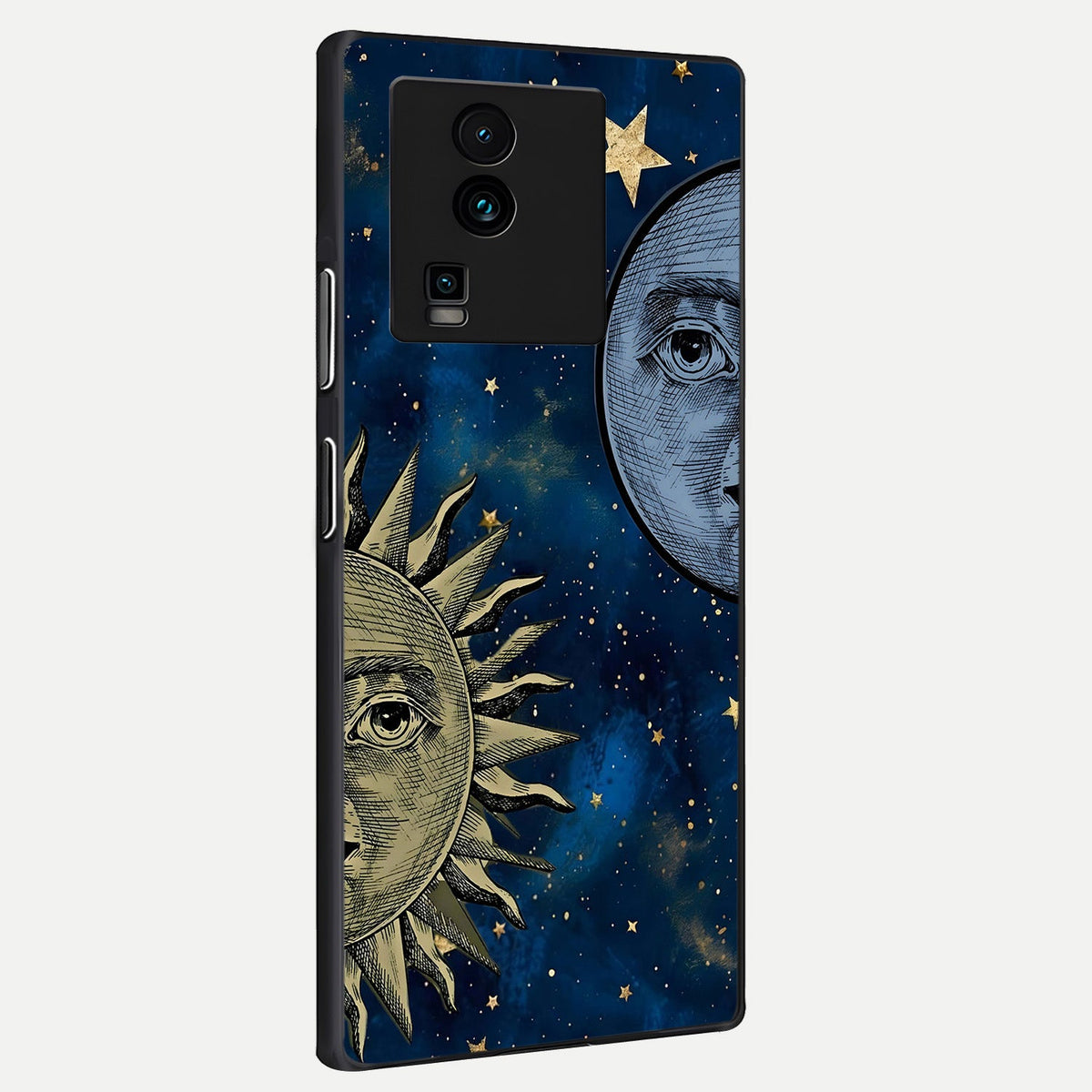 Celestial Moon With Sun back cover For iQOO Neo 7 Pro slim fit glass case with vibrant aesthetic design