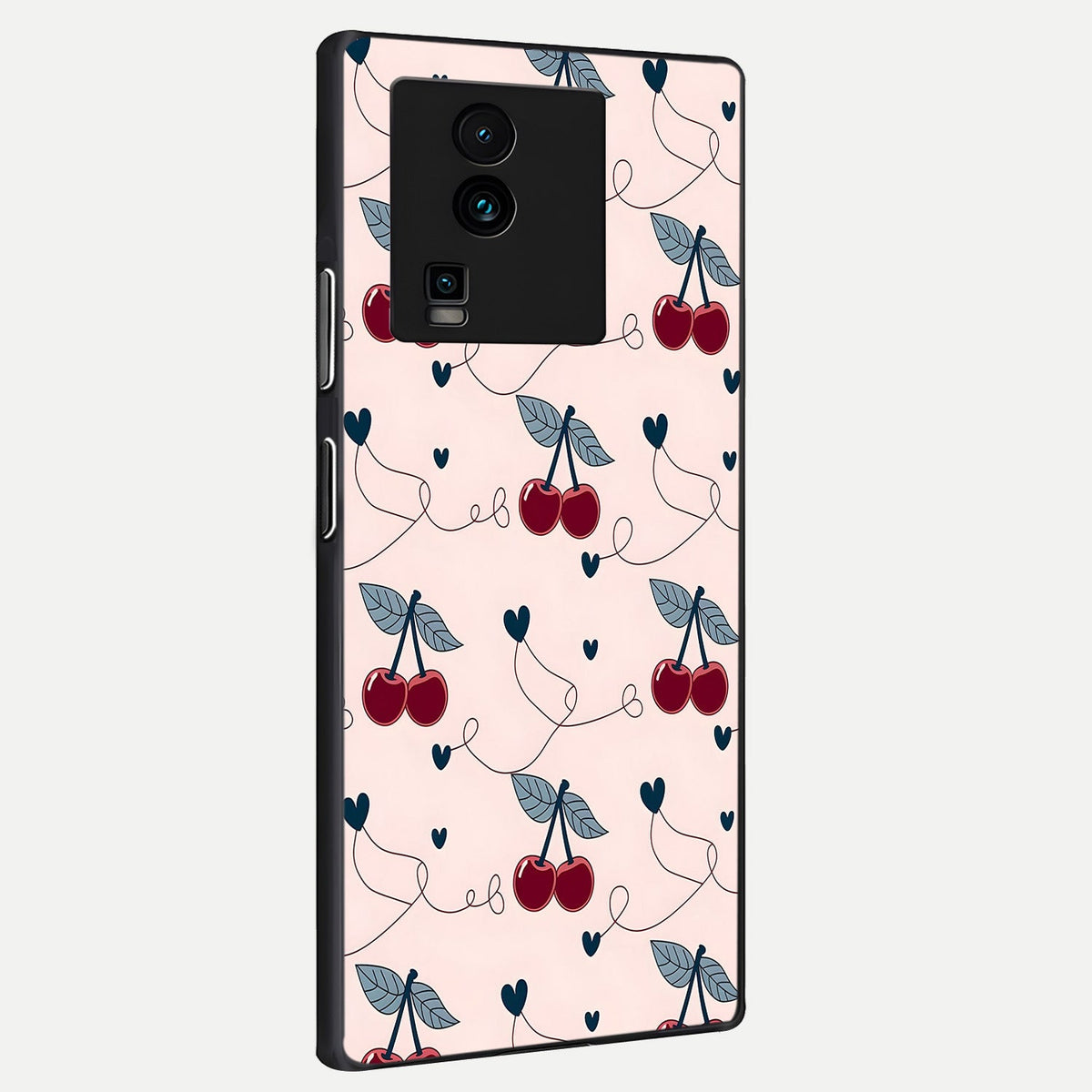 Cherry Heart Line back cover For iQOO Neo 7 Pro slim fit glass case with vibrant aesthetic design
