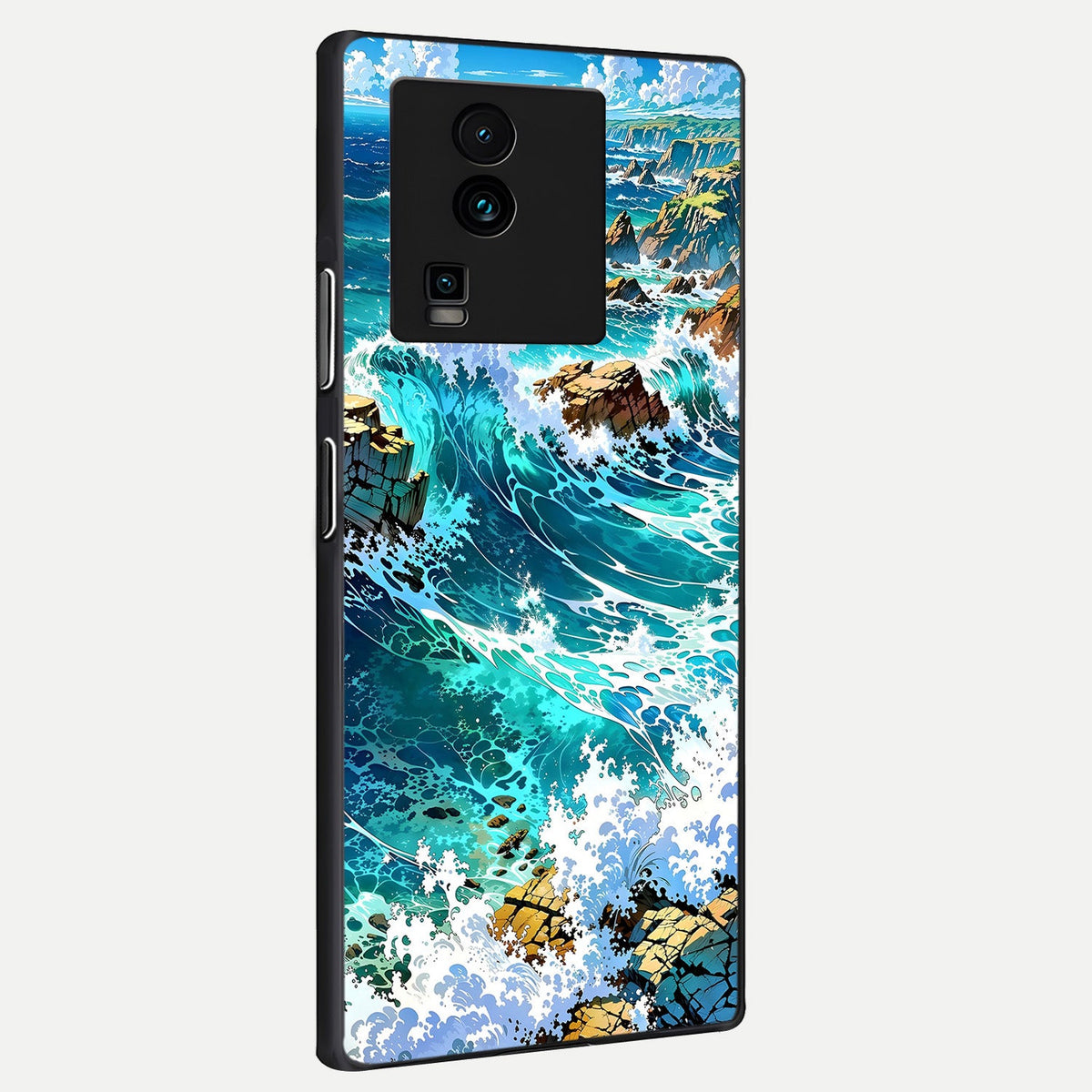 Coastal Blue Waves back cover For iQOO Neo 7 Pro slim fit glass case with vibrant aesthetic design