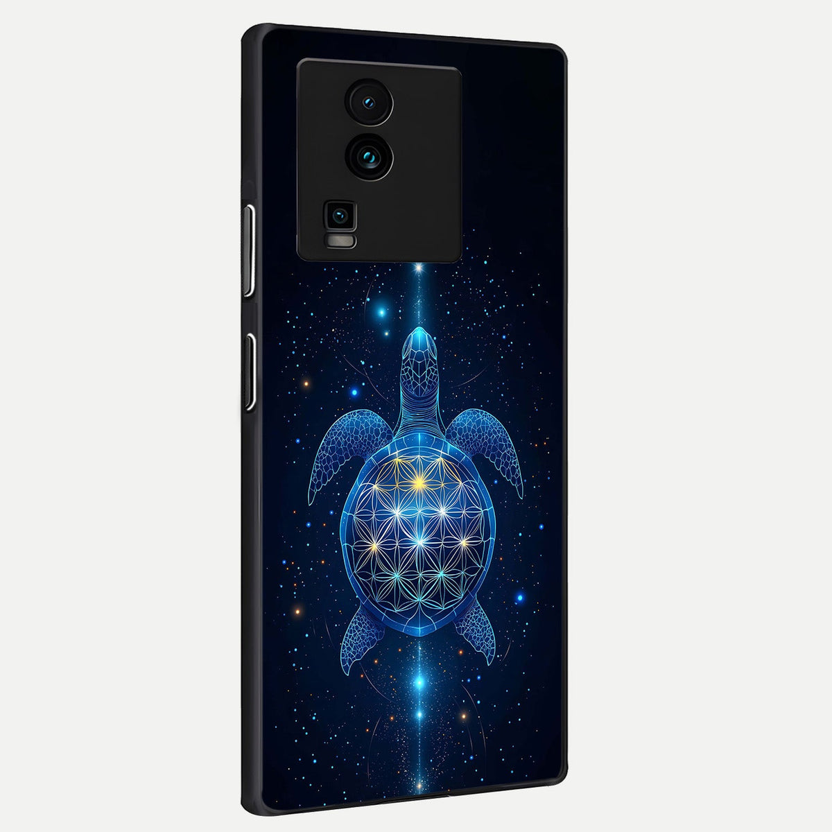 Crimson Blue Turtle back cover For iQOO Neo 7 Pro slim fit glass case with vibrant aesthetic design