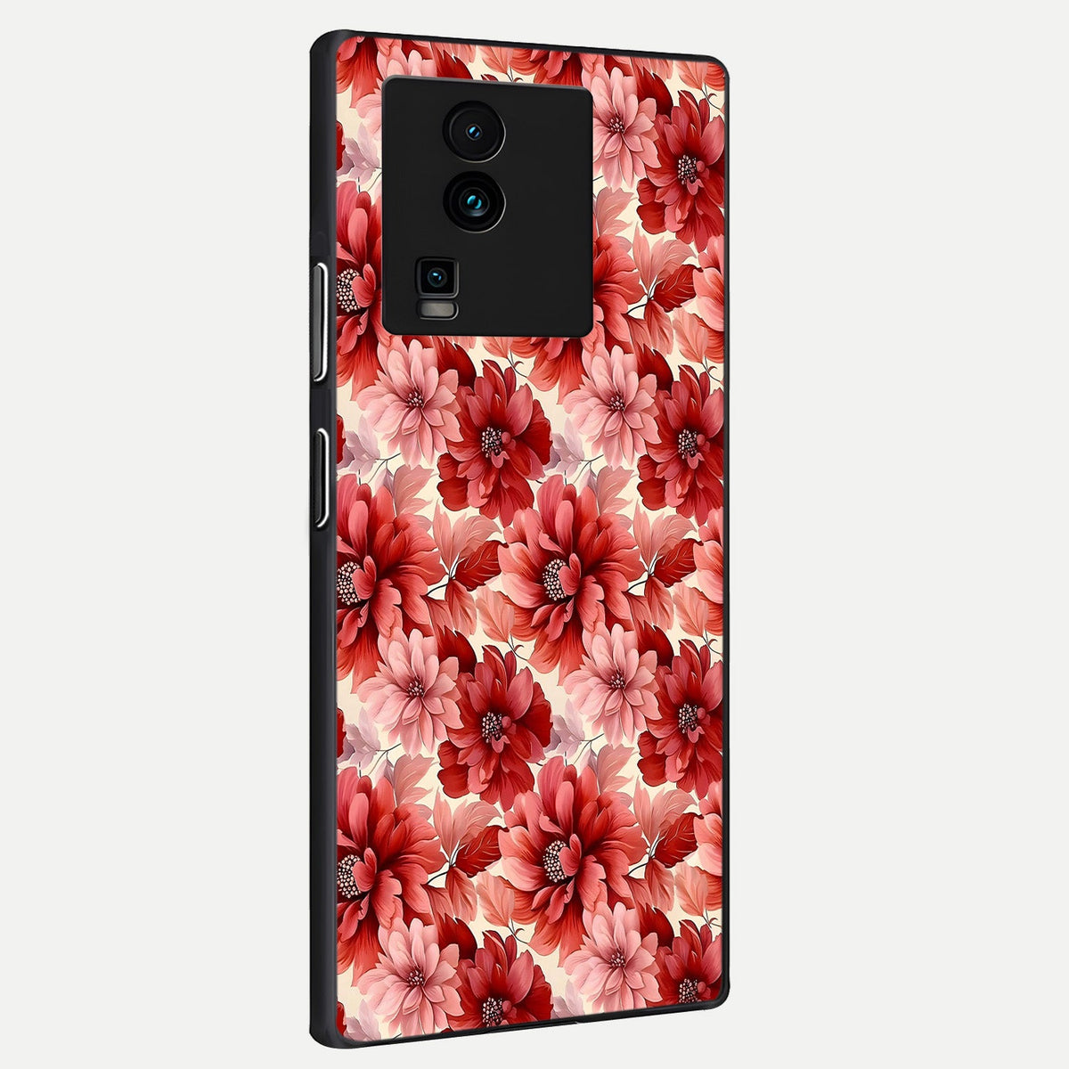 Crimson Love Petals back cover For iQOO Neo 7 Pro slim fit glass case with vibrant aesthetic design