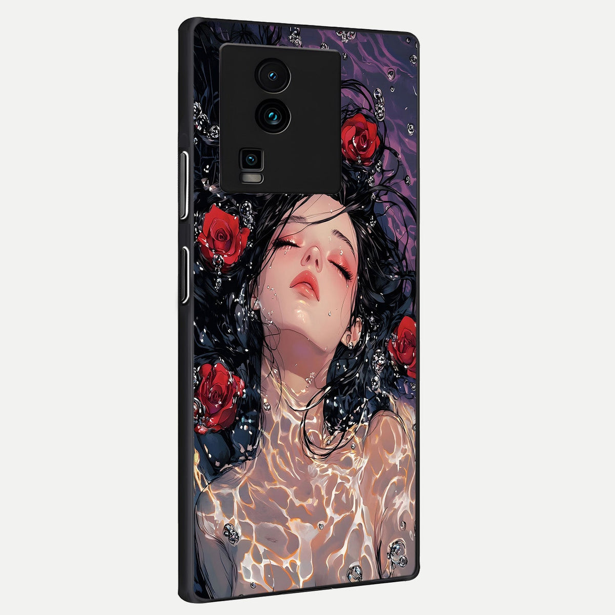 Crimson Rose Serenity back cover For iQOO Neo 7 Pro slim fit glass case with vibrant aesthetic design