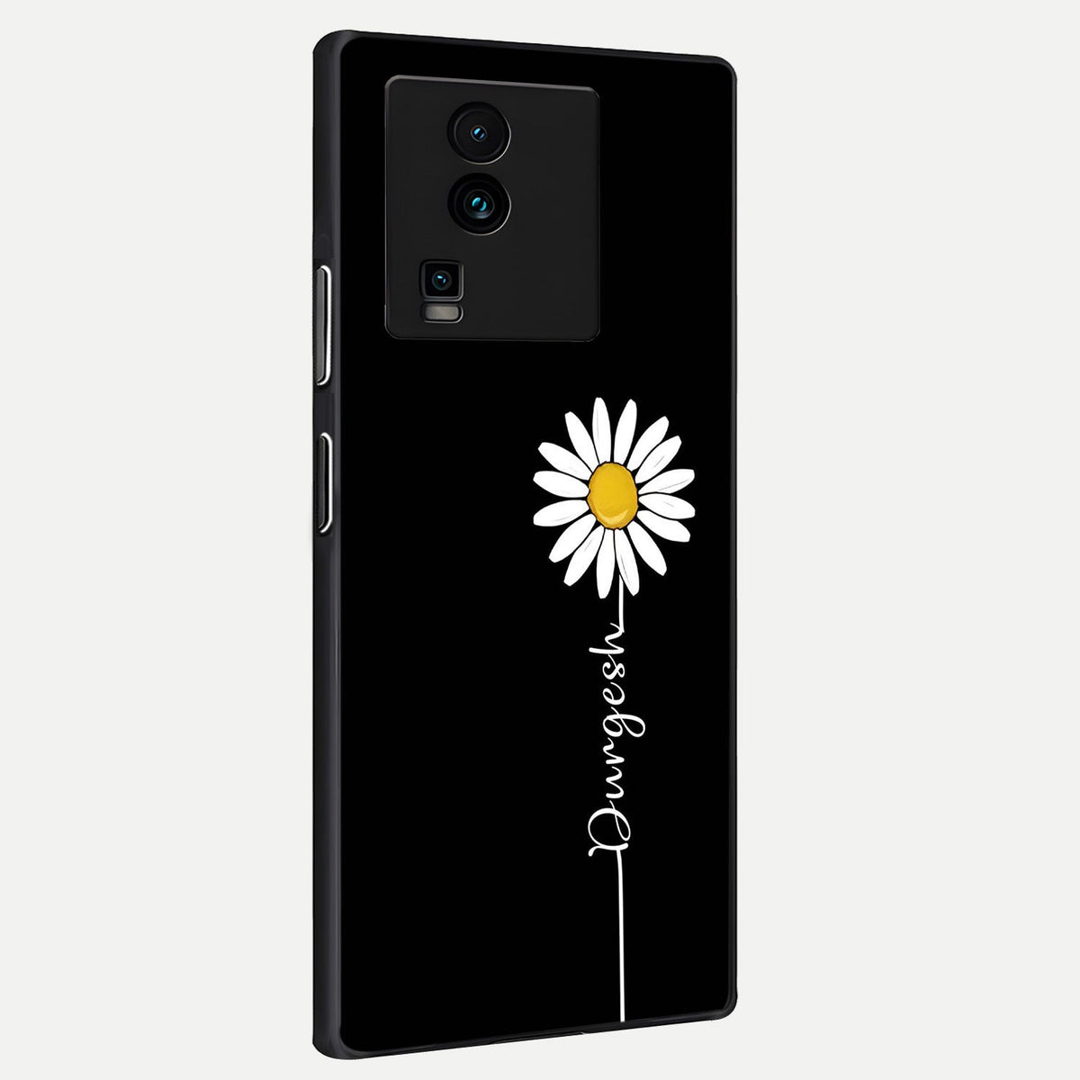 Custom Name White Flower back cover For iQOO Neo 7 Pro slim fit glass case with vibrant aesthetic design