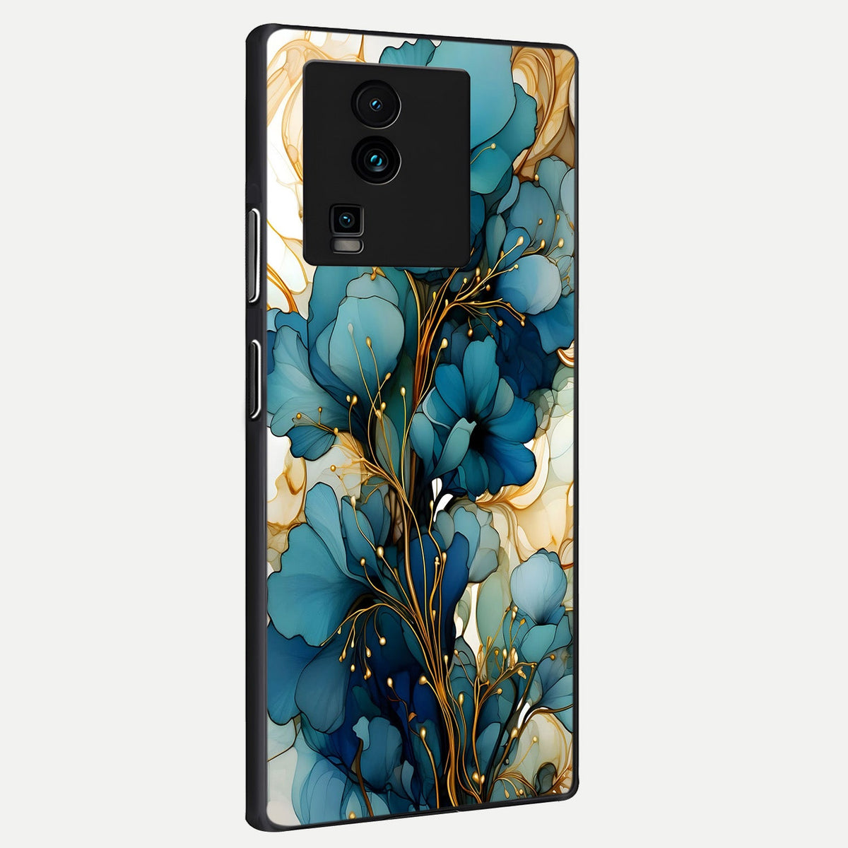 Golden Bloom Symphony back cover For iQOO Neo 7 Pro slim fit glass case with vibrant aesthetic design