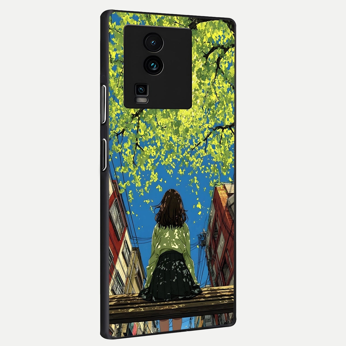 Golden Leaves Glow back cover For iQOO Neo 7 Pro slim fit glass case with vibrant aesthetic design