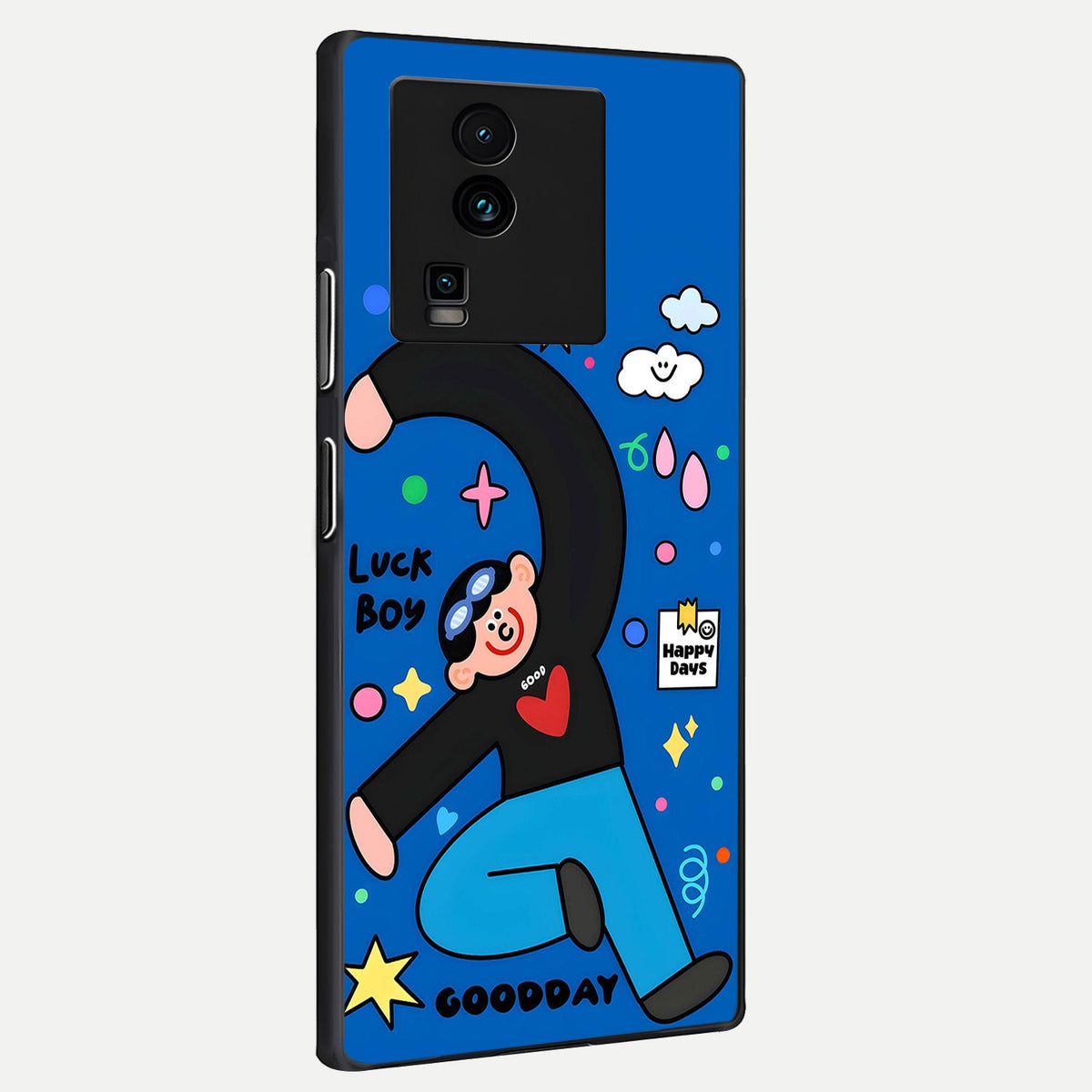 Happy Luck Vibe back cover For iQOO Neo 7 Pro slim fit glass case with vibrant aesthetic design