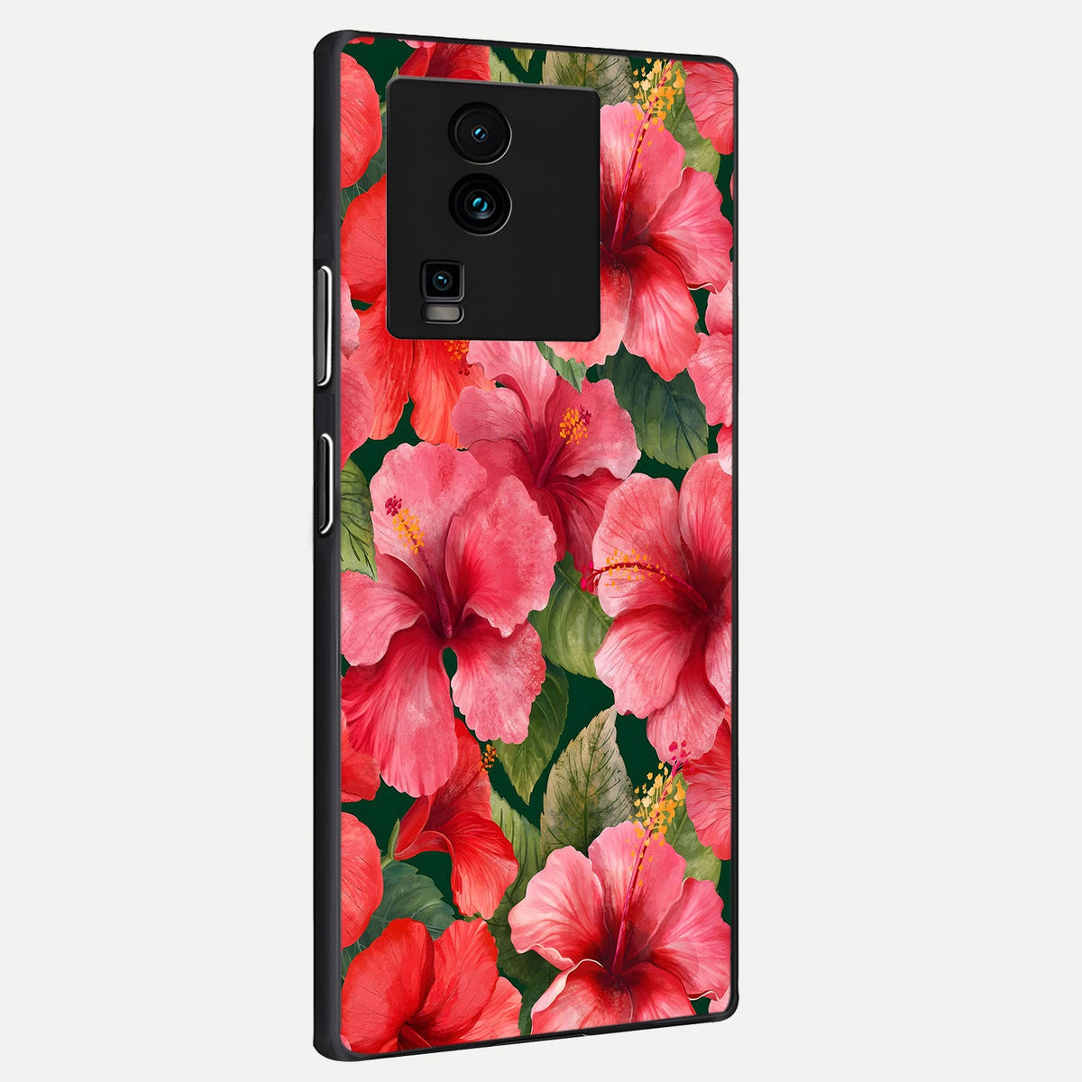 Hibiscus Pattern back cover For iQOO Neo 7 Pro slim fit glass case with vibrant aesthetic design
