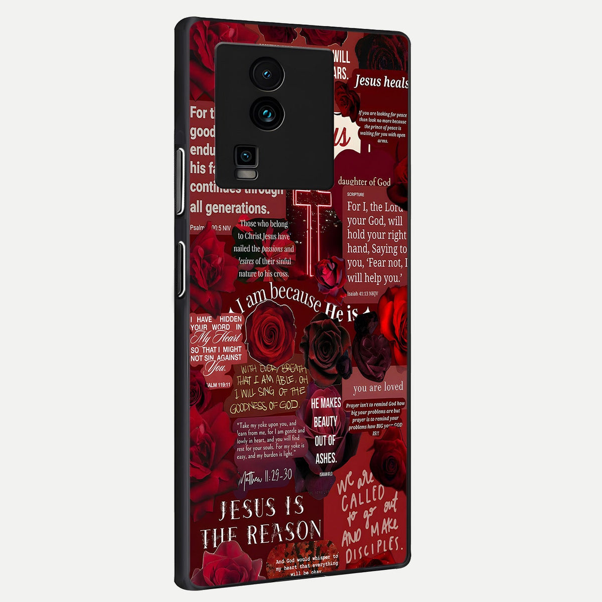 Jesus Love Heals back cover For iQOO Neo 7 Pro slim fit glass case with vibrant aesthetic design