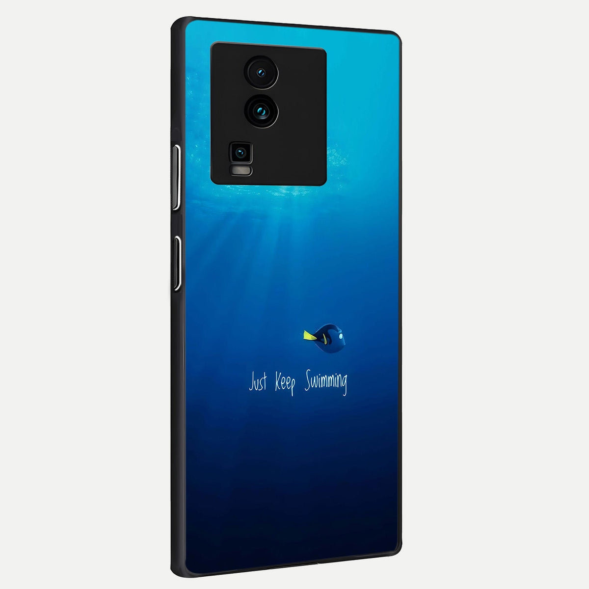 Just Keep Swimming back cover For iQOO Neo 7 Pro slim fit glass case with vibrant aesthetic design
