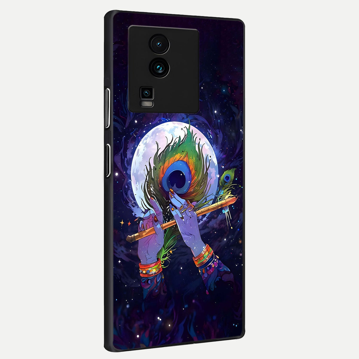 Krishna Hands Art back cover For iQOO Neo 7 Pro slim fit glass case with vibrant aesthetic design