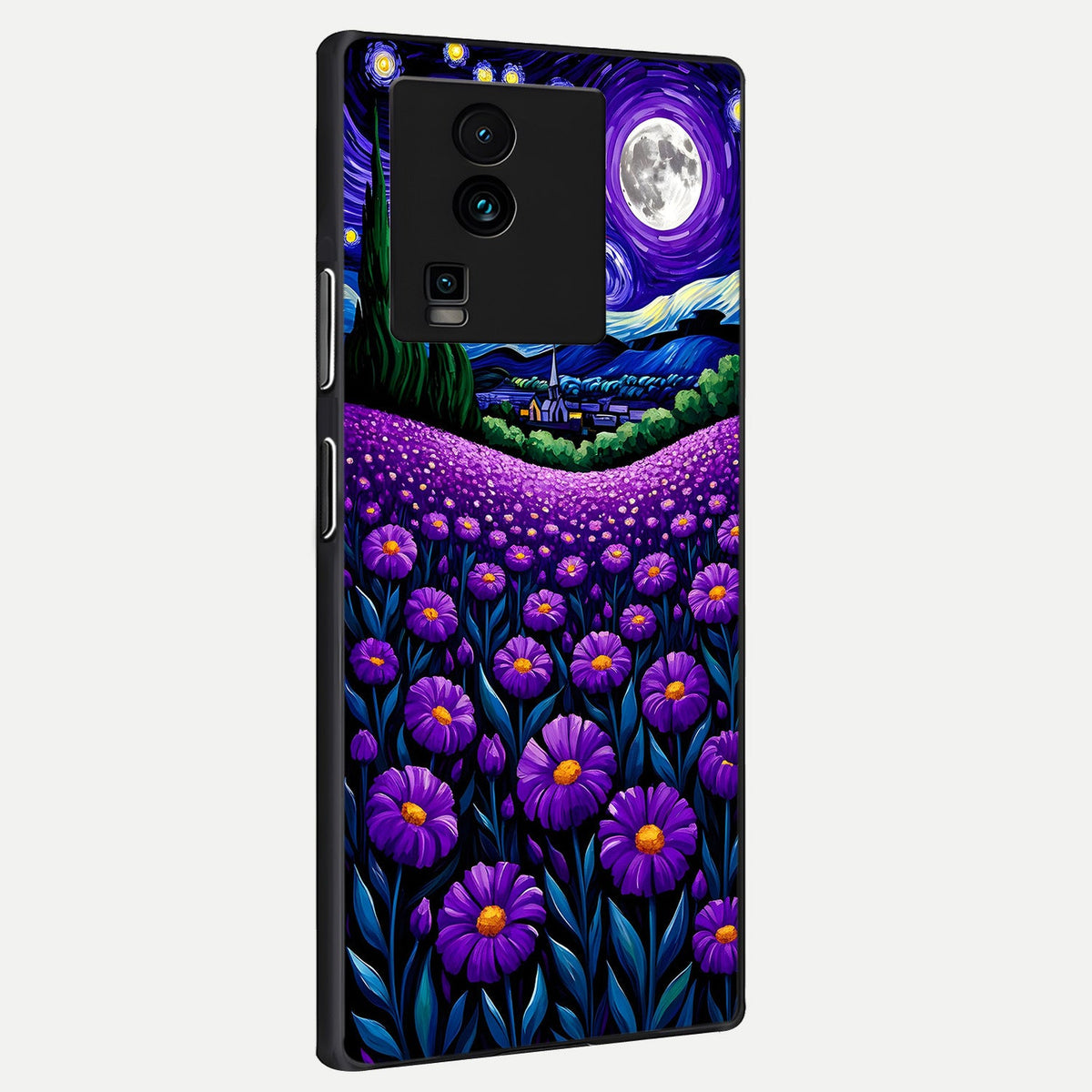 Lavender Moon Field back cover For iQOO Neo 7 Pro slim fit glass case with vibrant aesthetic design