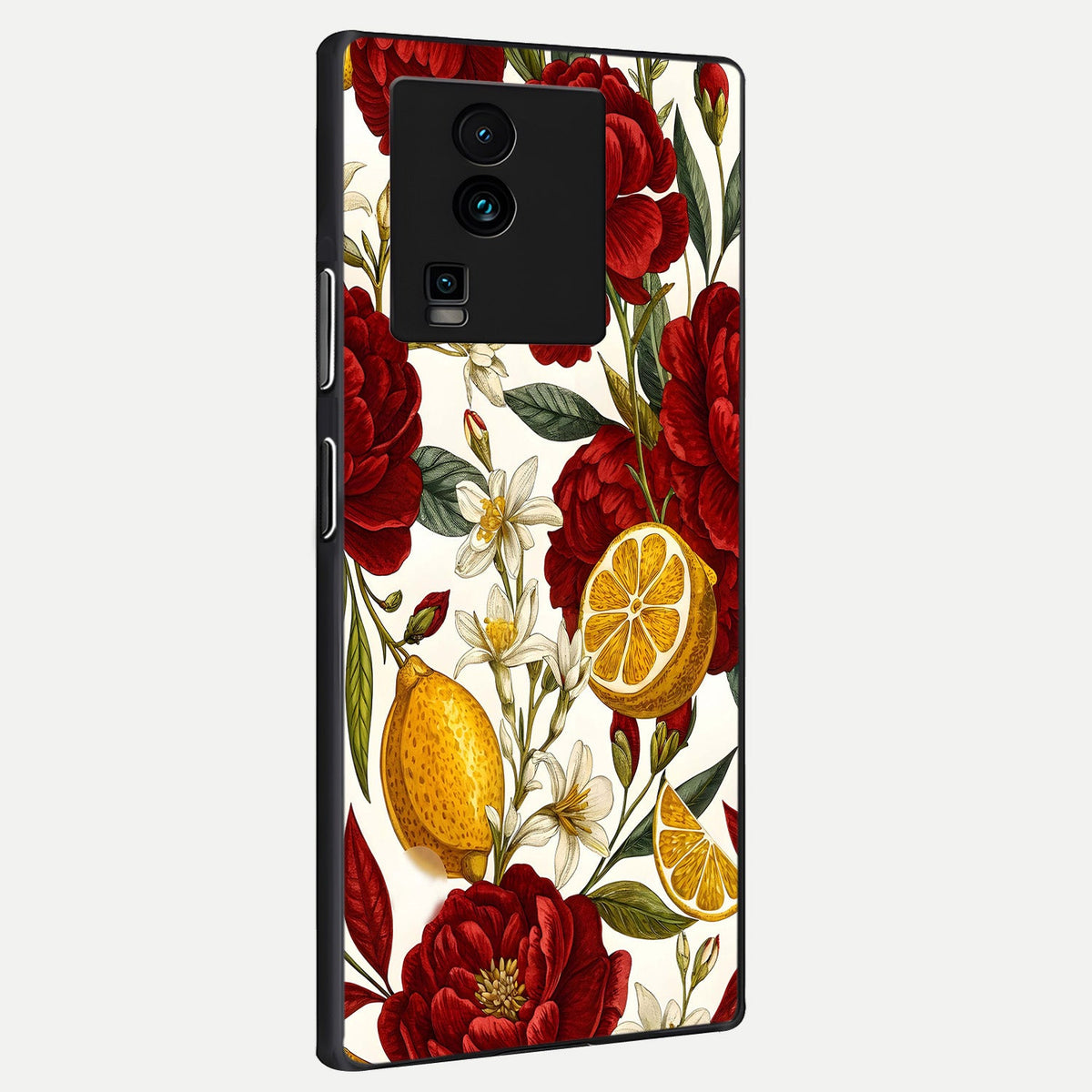 Lemon Rose Charm back cover For iQOO Neo 7 Pro slim fit glass case with vibrant aesthetic design