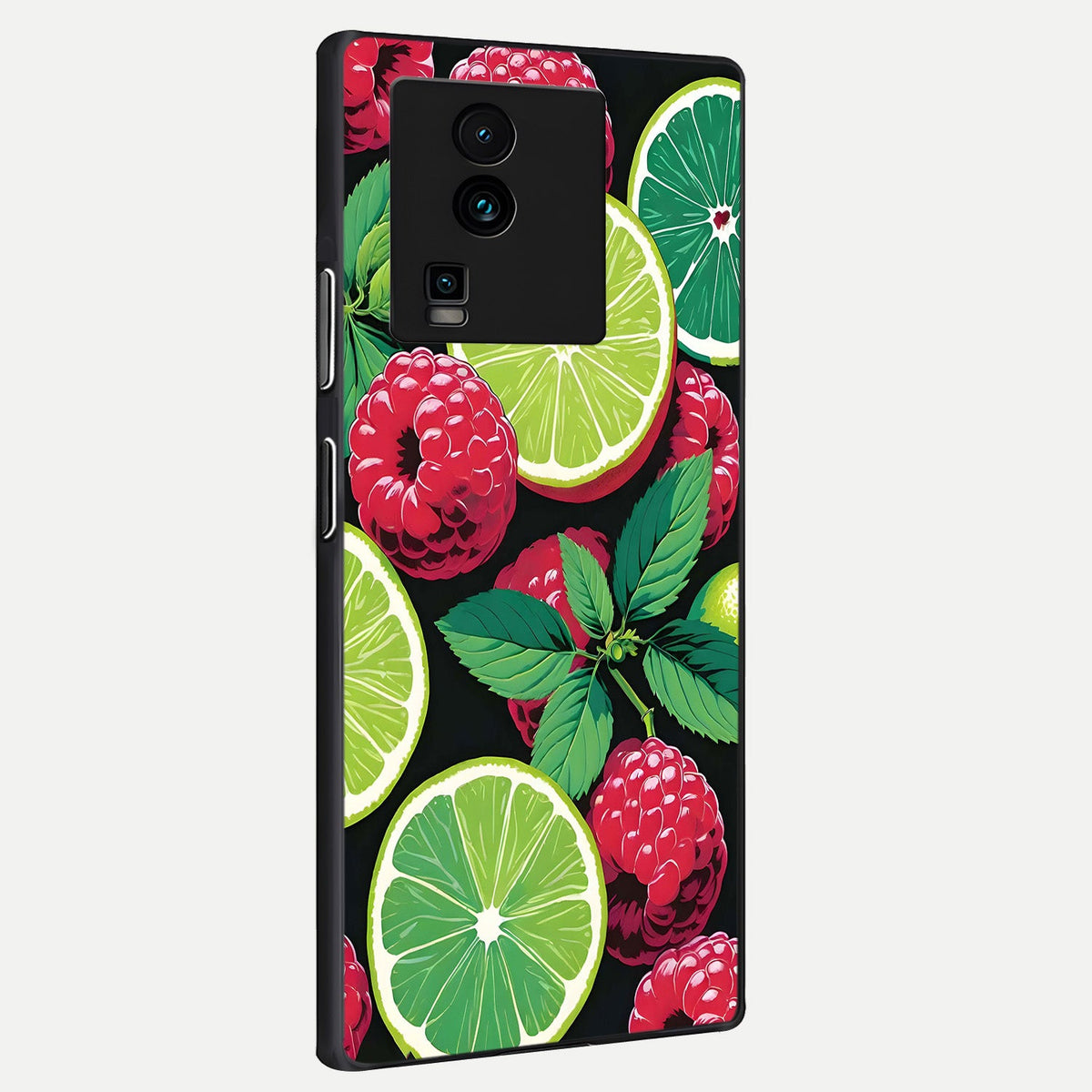 Lime and Raspberry Pattern back cover For iQOO Neo 7 Pro slim fit glass case with vibrant aesthetic design