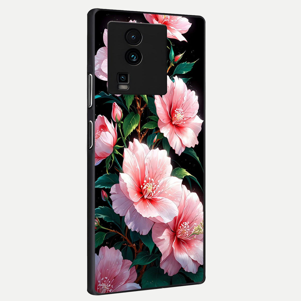 Peach Flower back cover For iQOO Neo 7 Pro slim fit glass case with vibrant aesthetic design