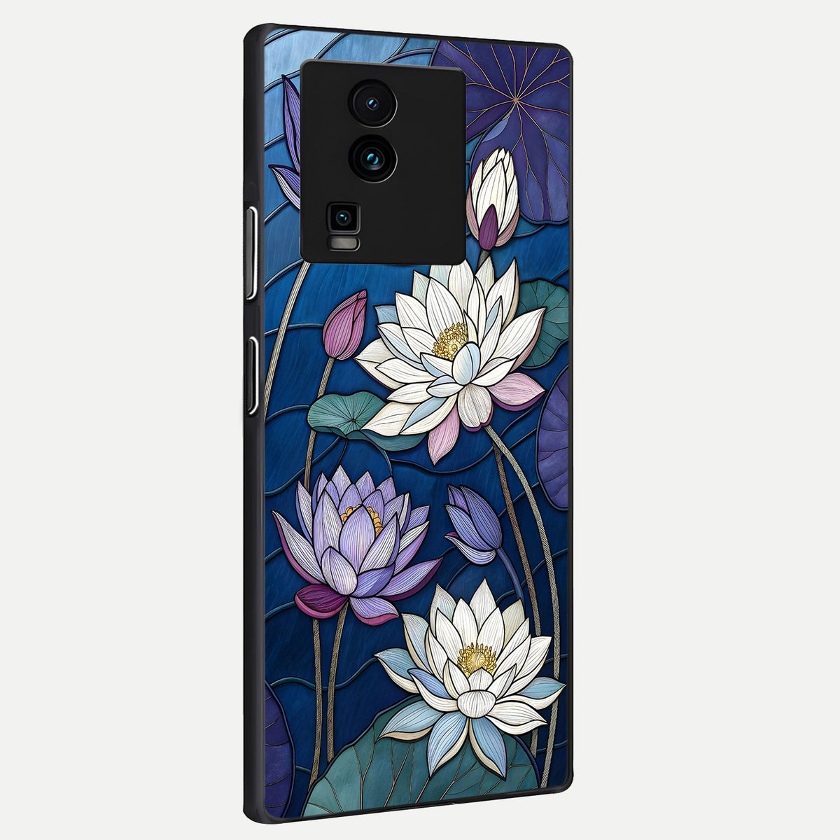 Purple Lotus Stained back cover For iQOO Neo 7 Pro slim fit glass case with vibrant aesthetic design