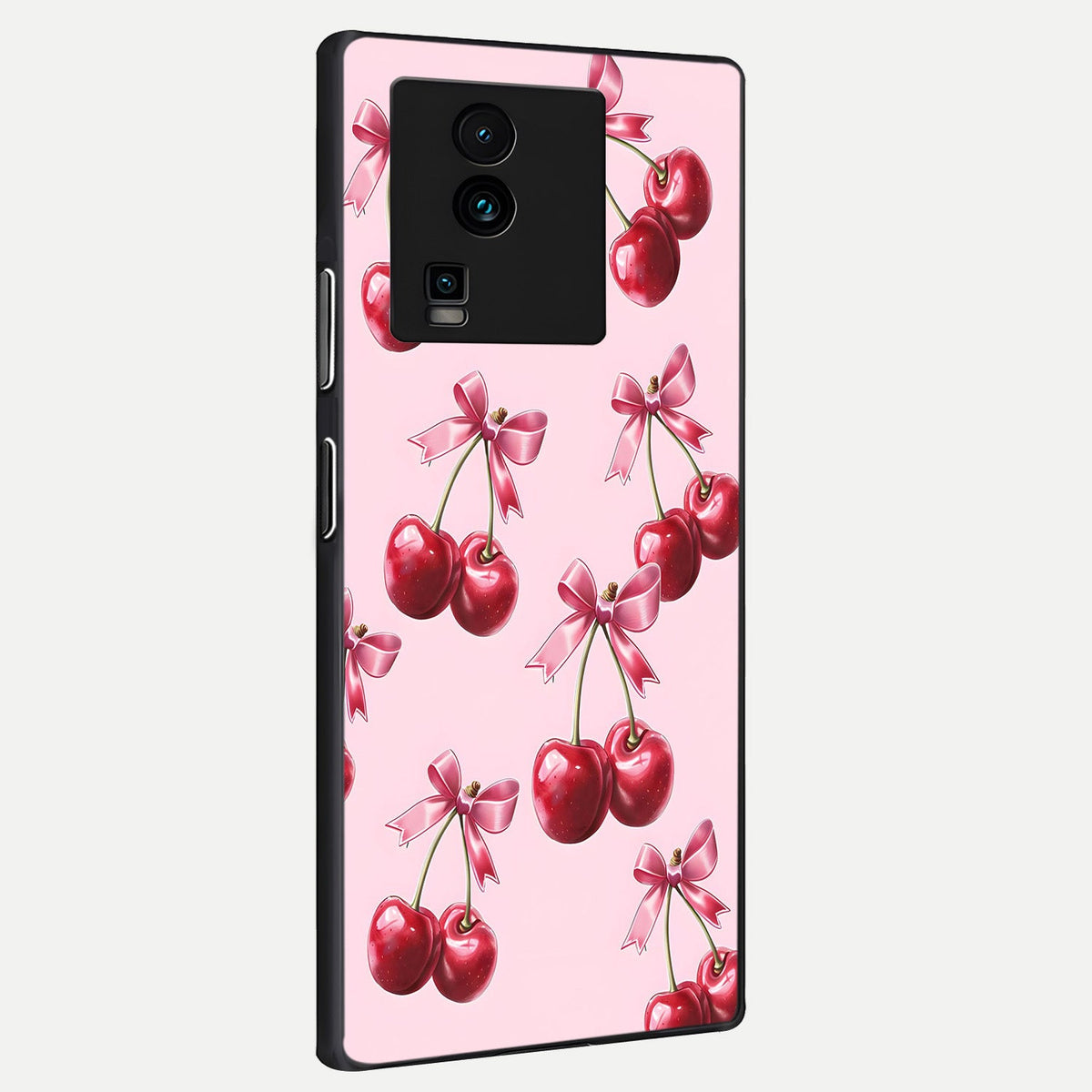 Red Cherries Pattern back cover For iQOO Neo 7 Pro slim fit glass case with vibrant aesthetic design