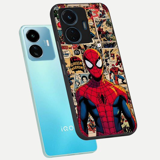 Aesthetic Spider phone case For iQOO Z6 Lite 5G showing premium glass back cover with detailed artwork