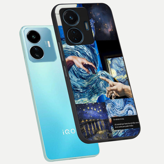 Aesthetic Vando Hands phone case For iQOO Z6 Lite 5G showing premium glass back cover with detailed artwork