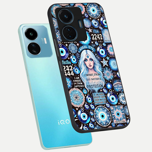 Angel Aura Shield phone case For iQOO Z6 Lite 5G showing premium glass back cover with detailed artwork
