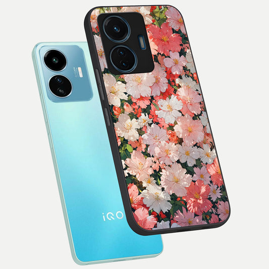 Blush Bloom Field phone case For iQOO Z6 Lite 5G showing premium glass back cover with detailed artwork