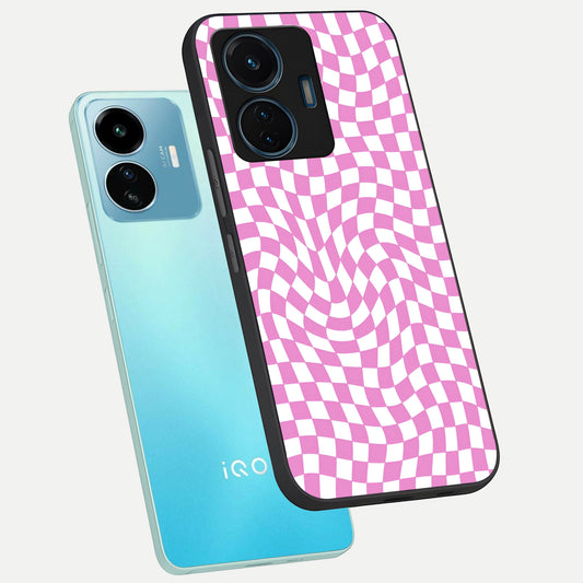 Bubblegum Check Wave phone case For iQOO Z6 Lite 5G showing premium glass back cover with detailed artwork