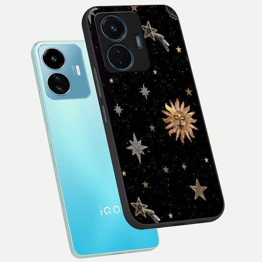 Celestial Moon With Stars phone case For iQOO Z6 Lite 5G showing premium glass back cover with detailed artwork