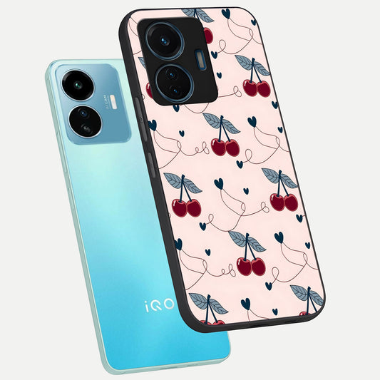 Cherry Heart Line phone case For iQOO Z6 Lite 5G showing premium glass back cover with detailed artwork