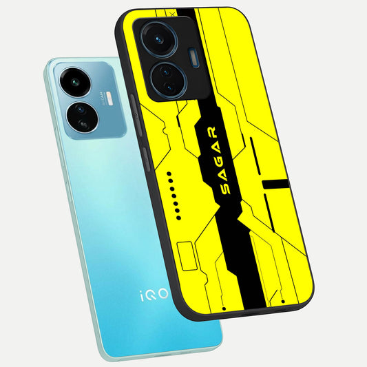 Circuit CYBERPUNK Custom Name phone case For iQOO Z6 Lite 5G showing premium glass back cover with detailed artwork