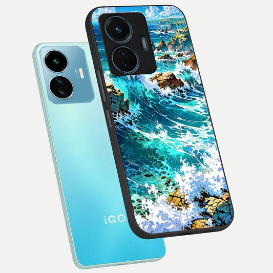 Coastal Blue Waves phone case For iQOO Z6 Lite 5G showing premium glass back cover with detailed artwork