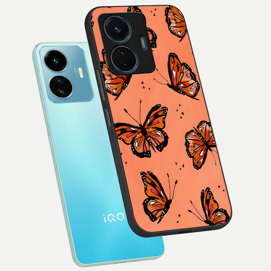Coral Wing Butterfly phone case For iQOO Z6 Lite 5G showing premium glass back cover with detailed artwork