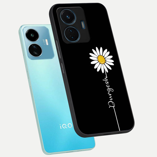 Custom Name White Flower phone case For iQOO Z6 Lite 5G showing premium glass back cover with detailed artwork