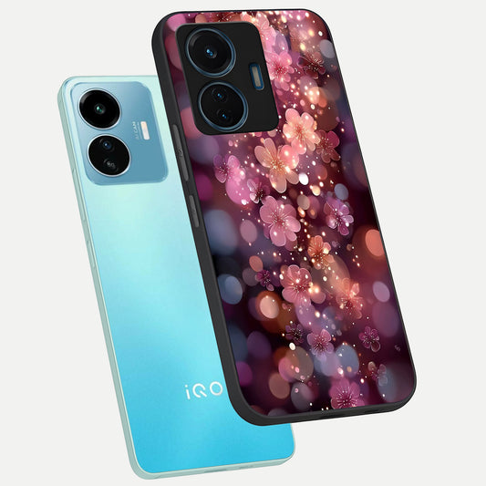 Glowing Petal Bliss phone case For iQOO Z6 Lite 5G showing premium glass back cover with detailed artwork