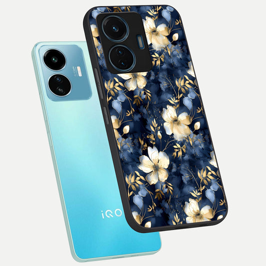 Golden Midnight Bloom phone case For iQOO Z6 Lite 5G showing premium glass back cover with detailed artwork