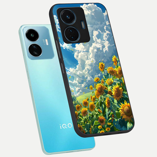 Golden Sun Glory phone case For iQOO Z6 Lite 5G showing premium glass back cover with detailed artwork