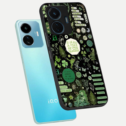 Green Mandala Pattern phone case For iQOO Z6 Lite 5G showing premium glass back cover with detailed artwork